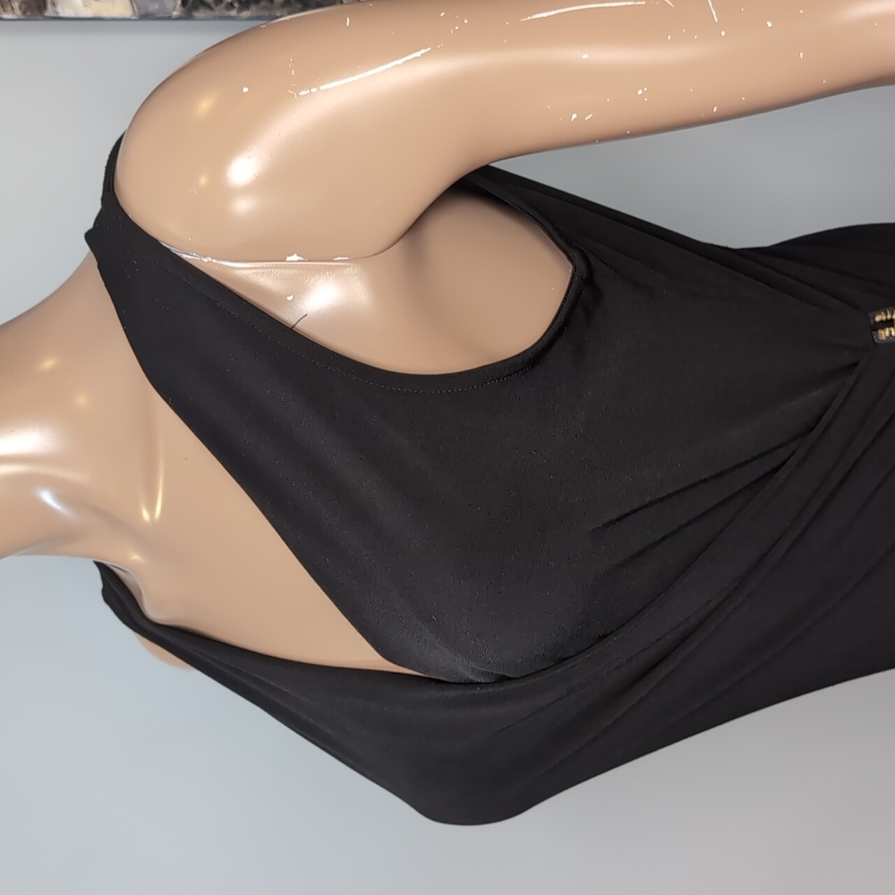 Michael Kors Asymmetric Midi Dress Gold Zipper Sleeveless Black Size Medium - Picture 5 of 12